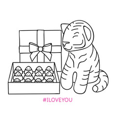 Cute Tiger And Gift Box With Hash Sign I Love You