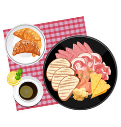 Top View Food Set Croissant And Placemat On White