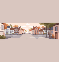 City Street At Sunset In Summer Town Panorama