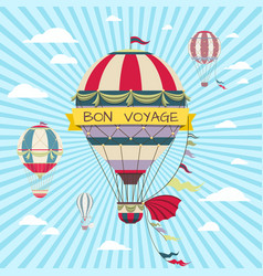 Retro Card With Hot Air Balloon Vintage Bon