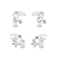 Toucan Bird Drawing Line Cute Black White Set