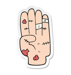 Sticker Of A Cartoon Injured Hand