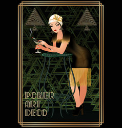 Spades Casino Poker Card With Woman Art Deco Style