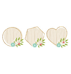 Wooden Design Elements Set With Flowers Wood