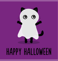 Cat Wearing Ghost Spirit Costume Happy Halloween