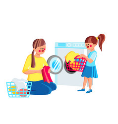 Daughter Girl Helping Mother Doing Laundry