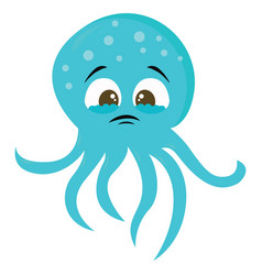 Sad Blue Octopus On White Background