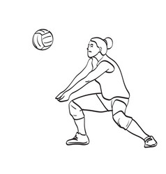 Line Art Woman Volleyball Player With Ball