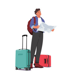 Man Holding A Map And Carrying Luggage Looking