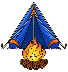 Camping Tent And Bonfire Cartoon Colored Clipart