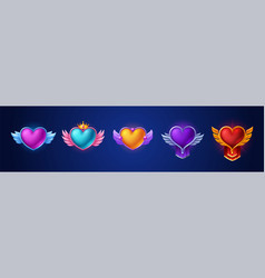 Cartoon Set Of Heart Rank Badges On Dark Blue