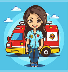 Beautiful Police Woman And Ambulance On Blue