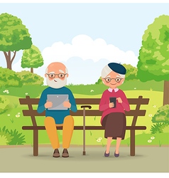 Elderly Couple In The Park With Gadgets