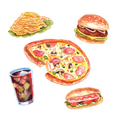 Watercolor Fast Food Lunch Menu Set