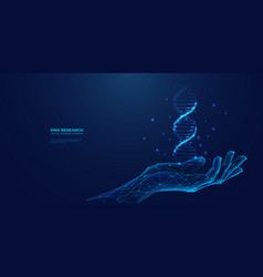 Abstract Hologram Of Dna Helix In A Hand On Blue