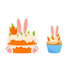 Carrot Cake And Cupcake With Bunny Ears