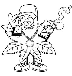 Outlined Gangsta Marijuana Leaf Cartoon Character