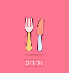 Fork And Knife Restaurant Icon In Comic Style