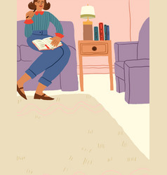 Woman Reading Book In The Living Room Happy Cozy