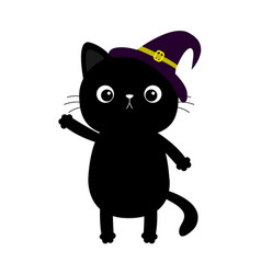 Black Cat Kitten Kitty Waving Hand Witch Hat Cap