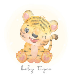 Cute Adorable Baby Tiger Sitting Watercolor