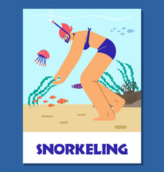 Poster Or Vertical Banner With Snorkeling Girl