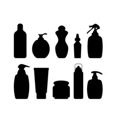 Set Of Cosmetic Bottles Tubes Jars Silhouettes