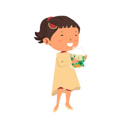 Cute Girl Carry Money Jars Concept Of Saving