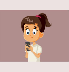 Little Girl Holding A Phone Cartoon