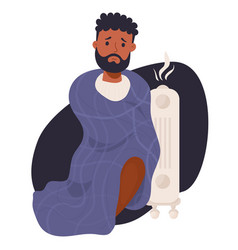 Dark-skinned Man Wrapped In Blanket Near Radiator