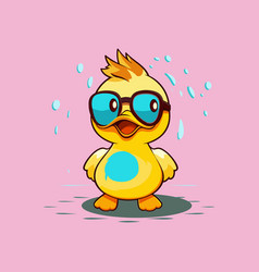 Cute Little Duck Wear Sunglasses On Pink