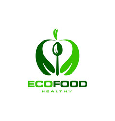 Healthy Organic Food Icon Green Leaf And Spoon