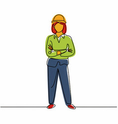 Woman Worker In Colourful Continuous Line