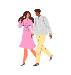 Young Enamored Couple Walking Holding Hands Man