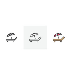 Beach Chair With Umbrella Icon Set Sunbed