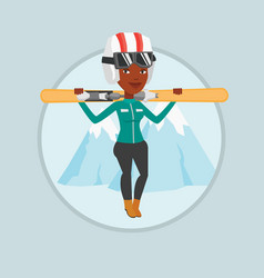 Woman Holding Skis