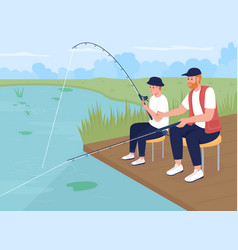 Fishing With Teenager Son Flat Color