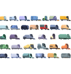 Sweeper Icons Set Cartoon Street Truck