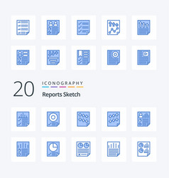 20 Reports Sketch Blue Color Icon Pack Like Paper