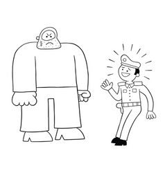 Cartoon Police Man Afraid Big Man