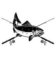 Salmon With Crossed Fishing Rods Design Element