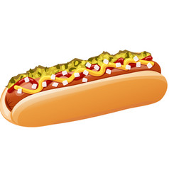 Hot Dog With Relish Ketchup Mustard And Onions