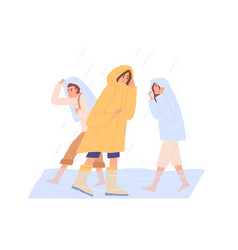 People In Heavy Rain With Flood Walking In Puddle