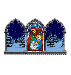 Stained Glass Window Depicting A Christmas Scene