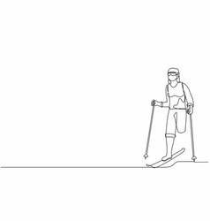 Continuous One Line Drawing Female Athlete Skier