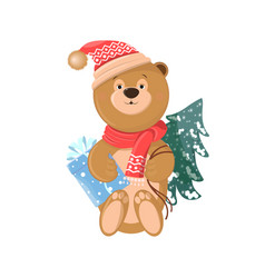 New Years Bear In A Hat With A Christmas Tree