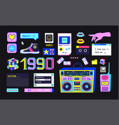 Retro 90s Stickers Wave Art Geek