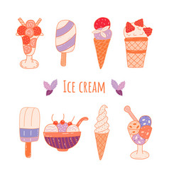 Set Of Different Ice Cream Colorful Doodle