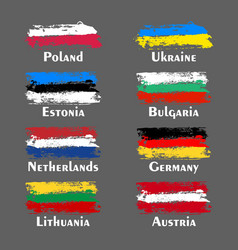 Set Of Flags In Brush Paint Stroke Style On Gray