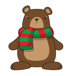 Cartoon Brown Bear In A Red-green Scarf Winter